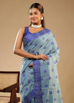 Blue Assam Silk Saree With Blouse Piece