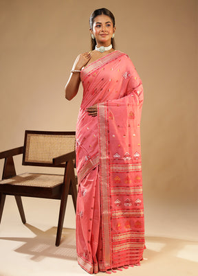 Pink Assam Silk Saree With Blouse Piece