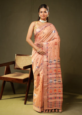 Pink Assam Silk Saree With Blouse Piece