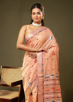 Pink Assam Silk Saree With Blouse Piece