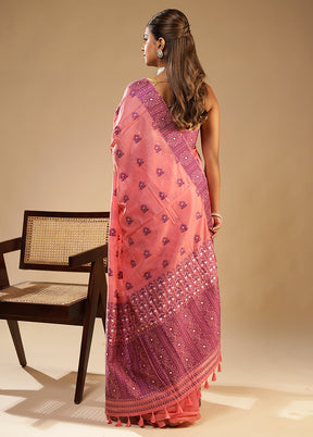 Pink Assam Silk Saree With Blouse Piece
