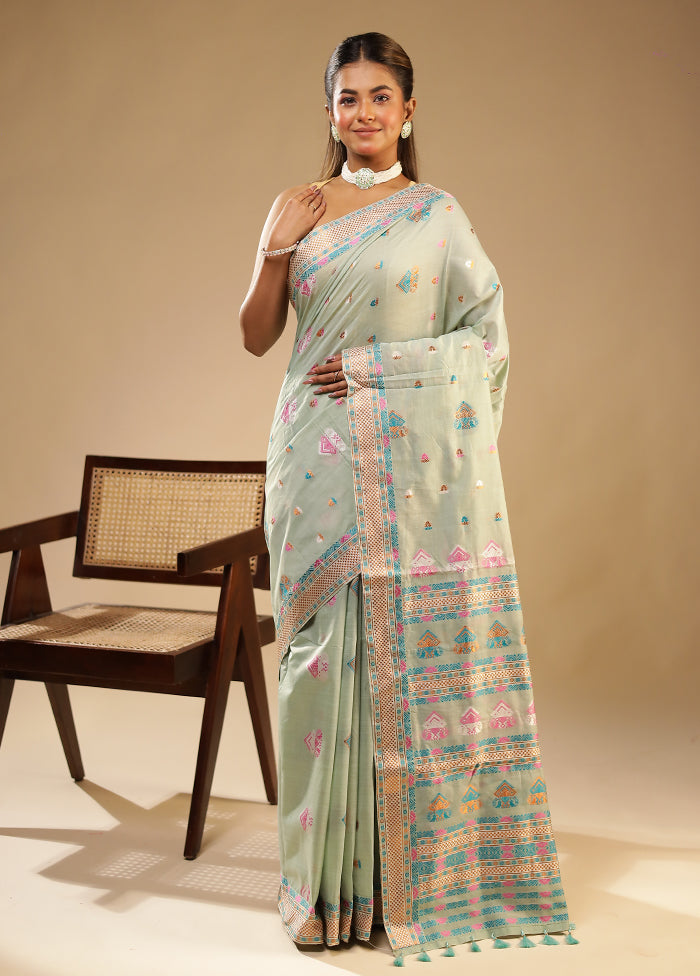 Blue Assam Silk Saree With Blouse Piece