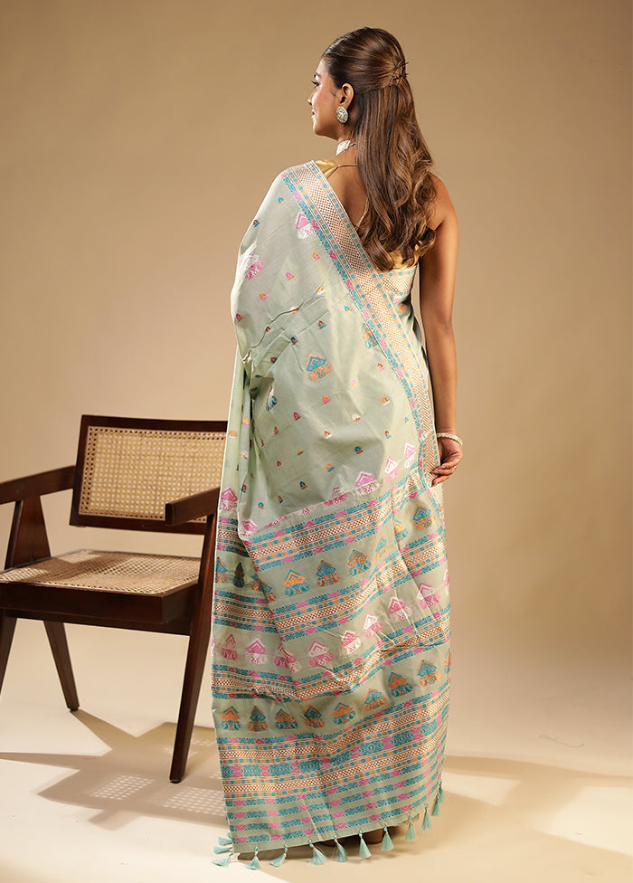 Blue Assam Silk Saree With Blouse Piece