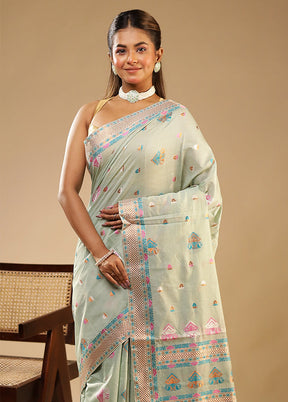 Blue Assam Silk Saree With Blouse Piece