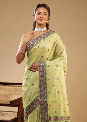 Green Assam Silk Saree With Blouse Piece