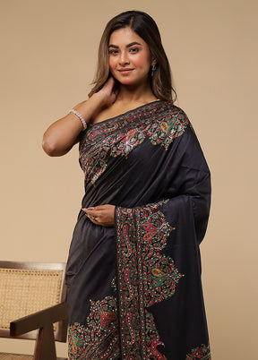 Black Dupion Silk Saree With Blouse Piece