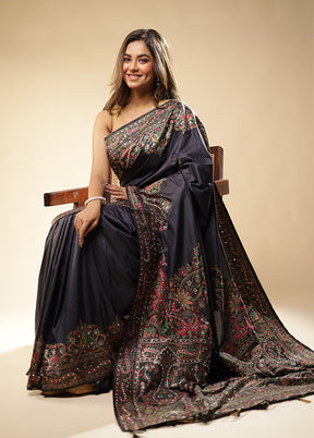 Black Dupion Silk Saree With Blouse Piece