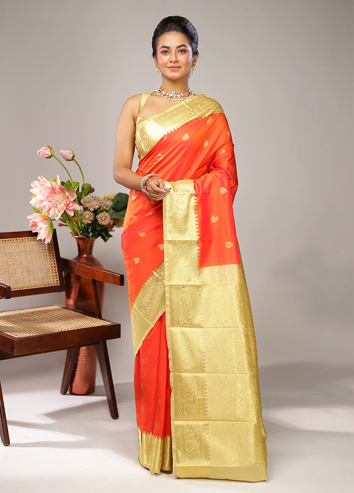 Orange Kanjivaram Silk Saree With Blouse Piece