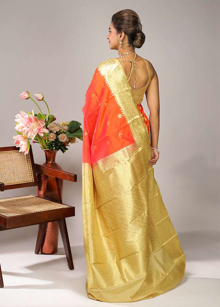 Orange Kanjivaram Silk Saree With Blouse Piece