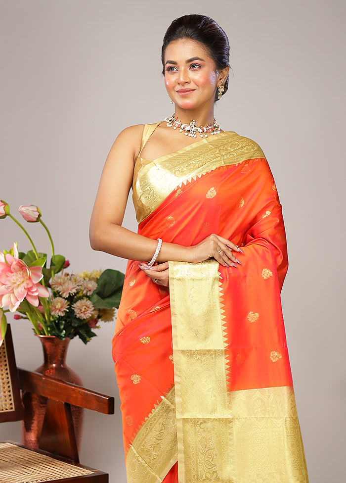 Orange Kanjivaram Silk Saree With Blouse Piece