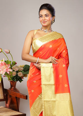 Orange Kanjivaram Silk Saree With Blouse Piece