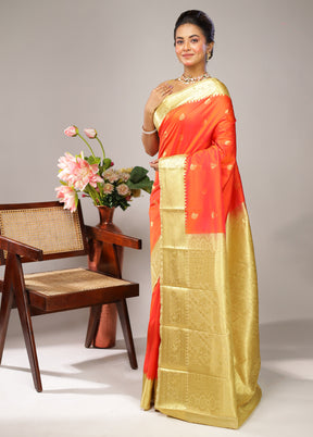 Orange Kanjivaram Silk Saree With Blouse Piece