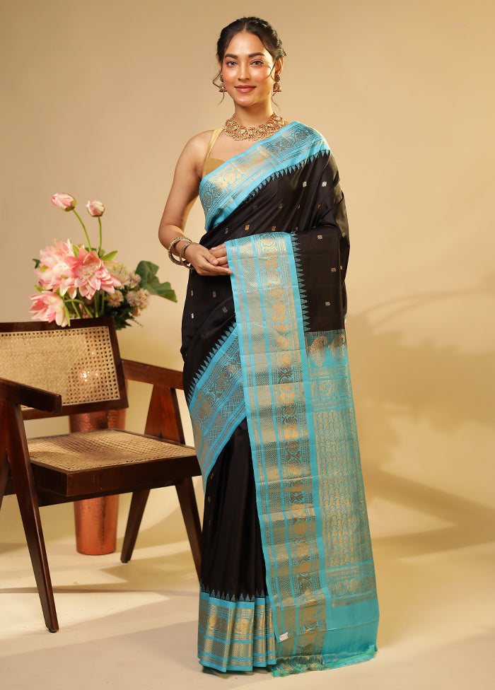 Black Gadwal Pure Silk Saree Without Blouse Piece