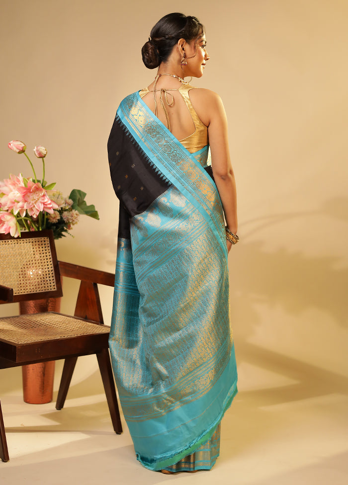 Black Gadwal Pure Silk Saree Without Blouse Piece