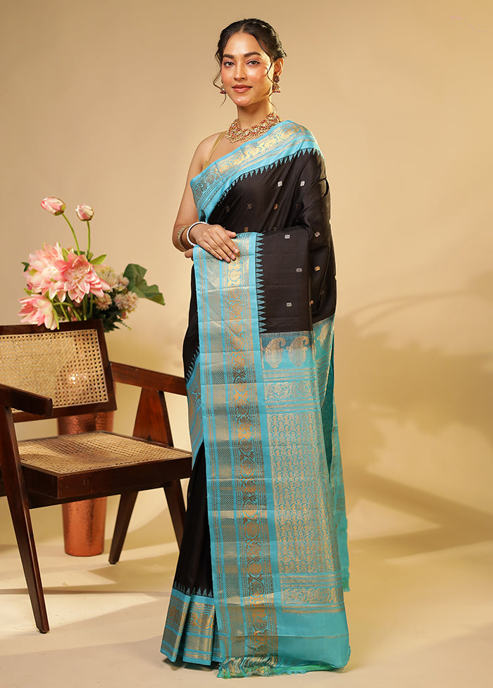 Black Gadwal Pure Silk Saree Without Blouse Piece