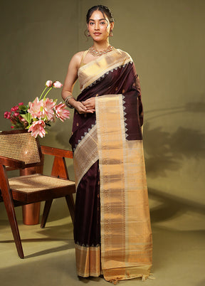 Purple Gadwal Pure Silk Saree Without Blouse Piece