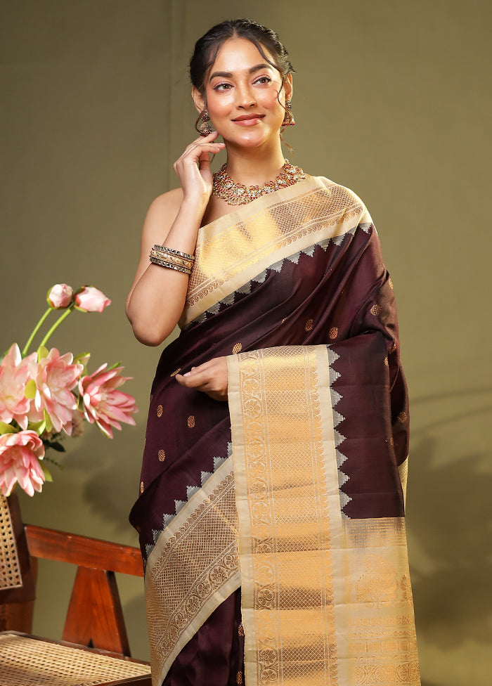 Purple Gadwal Pure Silk Saree Without Blouse Piece