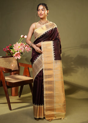 Purple Gadwal Pure Silk Saree Without Blouse Piece