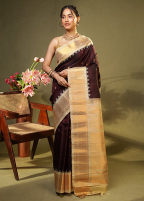 Maroon Gadwal Pure Silk Saree With Blouse Piece