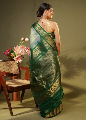 Green Gadwal Pure Silk Saree Without Blouse Piece