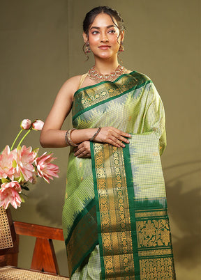 Green Gadwal Pure Silk Saree Without Blouse Piece