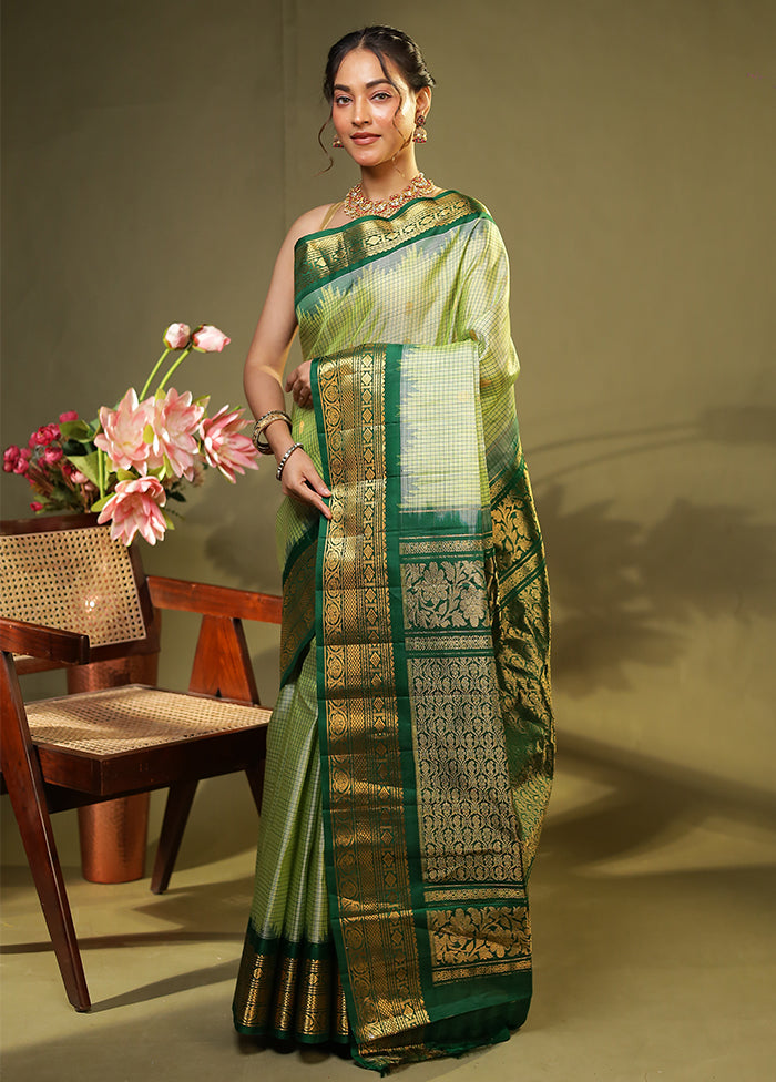 Green Gadwal Pure Silk Saree Without Blouse Piece