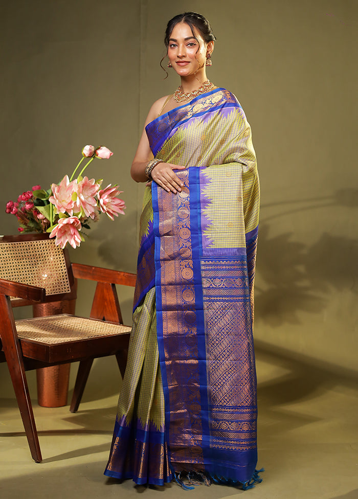 Green Gadwal Pure Silk Saree Without Blouse Piece