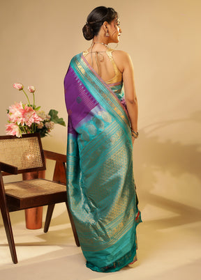 Blue Gadwal Pure Silk Saree Without Blouse Piece