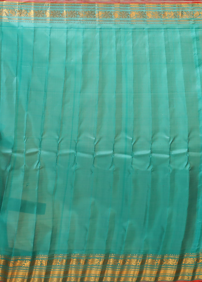 Blue Gadwal Pure Silk Saree Without Blouse Piece