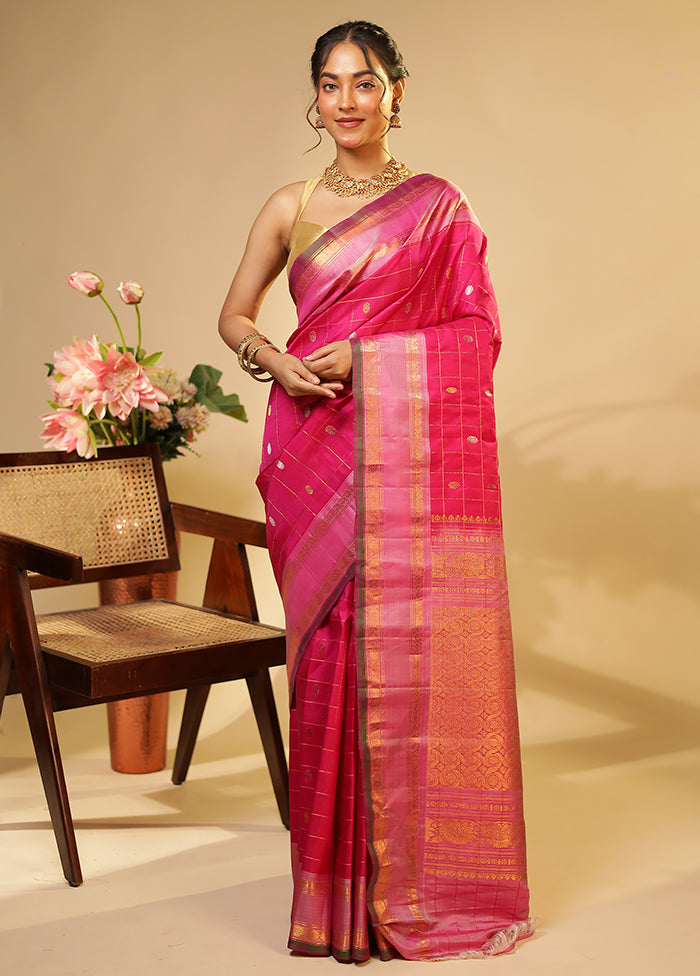 Pink Gadwal Pure Silk Saree Without Blouse Piece