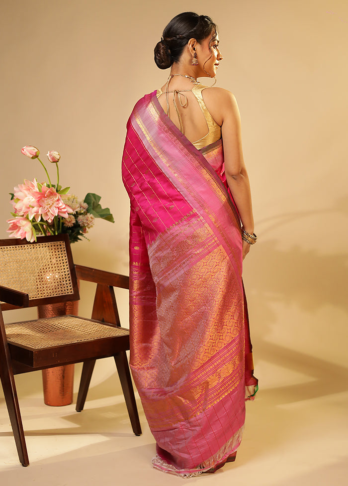 Pink Gadwal Pure Silk Saree Without Blouse Piece