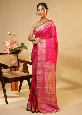 Pink Gadwal Pure Silk Saree Without Blouse Piece
