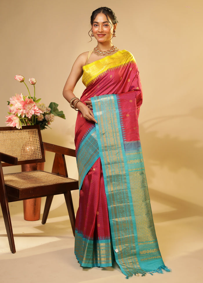 Pink Gadwal Pure Silk Saree Without Blouse Piece