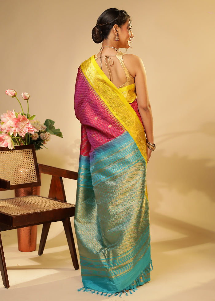 Pink Gadwal Pure Silk Saree Without Blouse Piece