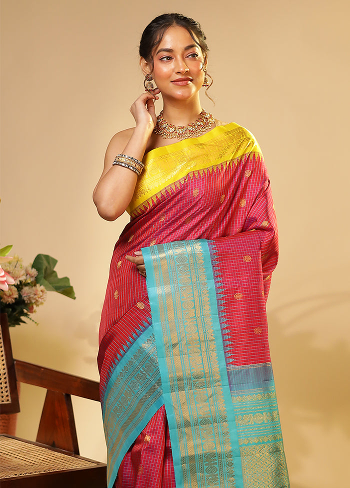 Pink Gadwal Pure Silk Saree Without Blouse Piece