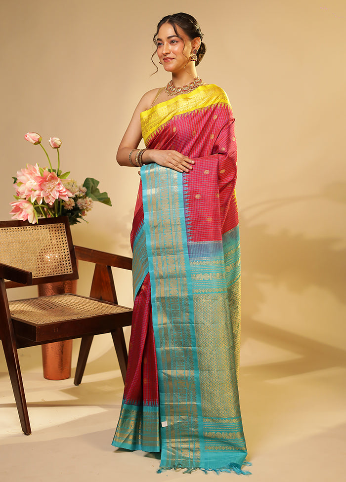 Pink Gadwal Pure Silk Saree Without Blouse Piece
