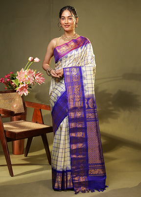 Cream Gadwal Pure Silk Saree Without Blouse Piece