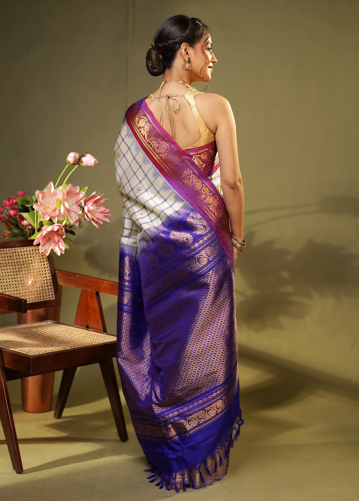 Cream Gadwal Pure Silk Saree Without Blouse Piece