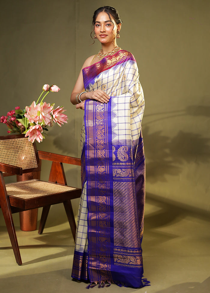 Cream Gadwal Pure Silk Saree Without Blouse Piece