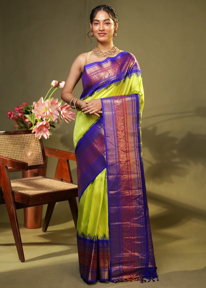 Green Gadwal Pure Silk Saree Without Blouse Piece