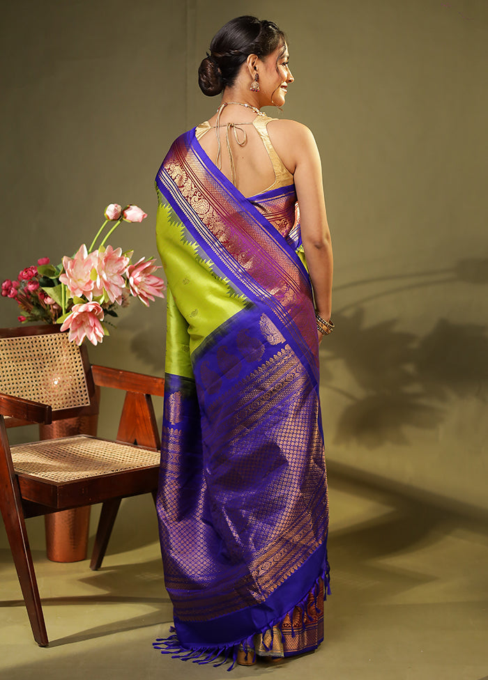 Green Gadwal Pure Silk Saree Without Blouse Piece