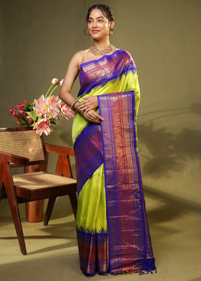 Green Gadwal Pure Silk Saree Without Blouse Piece