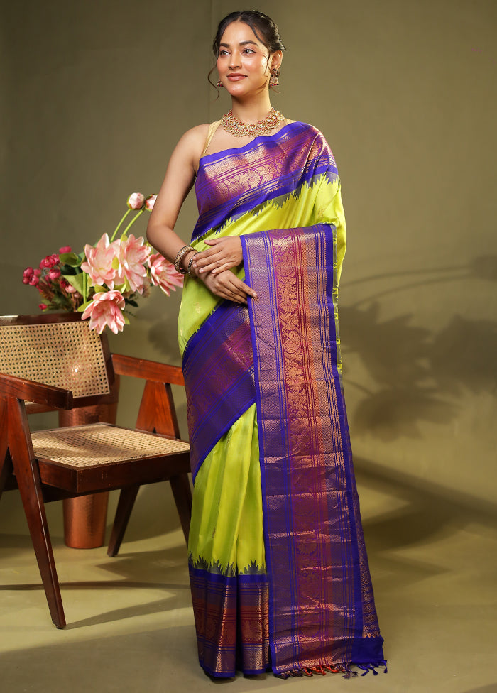 Green Gadwal Pure Silk Saree Without Blouse Piece