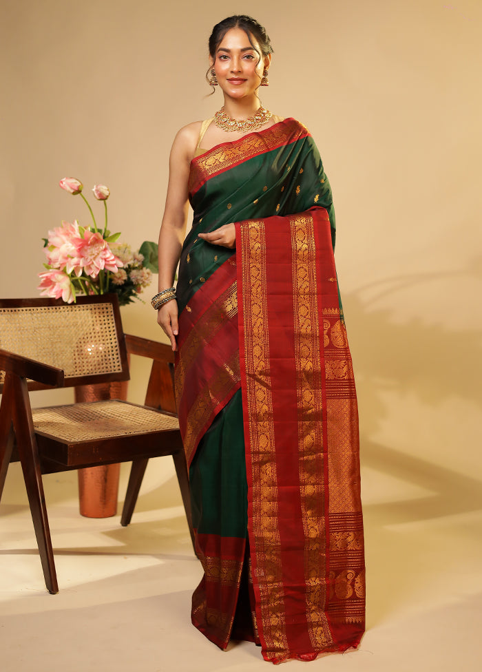 Green Gadwal Pure Silk Saree Without Blouse Piece