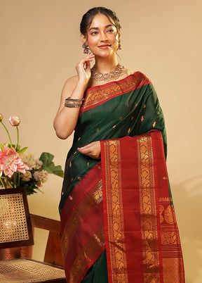 Green Gadwal Pure Silk Saree Without Blouse Piece
