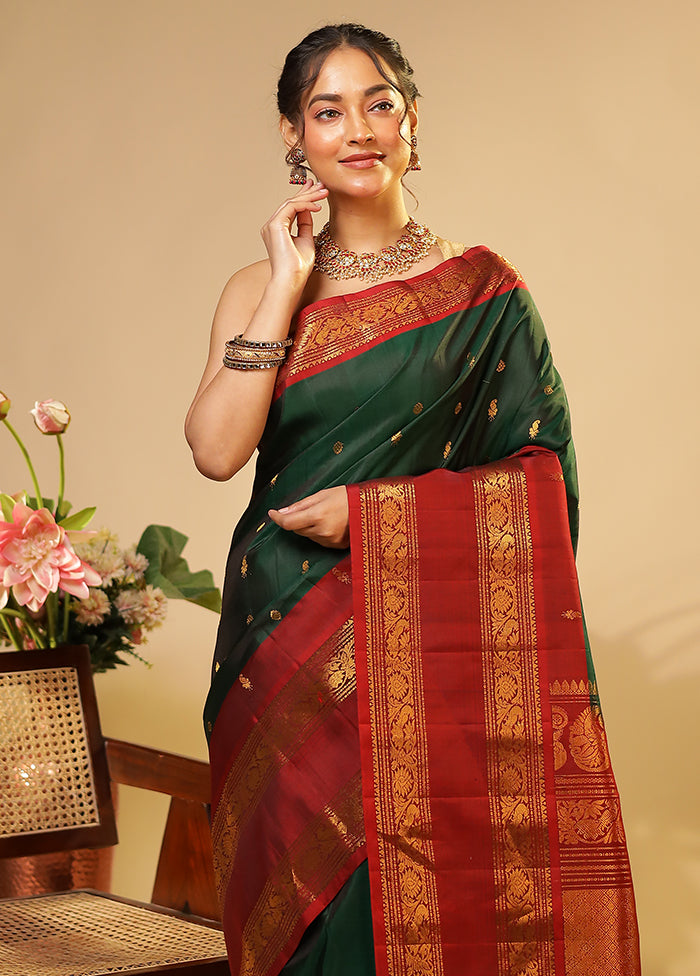 Green Gadwal Pure Silk Saree Without Blouse Piece