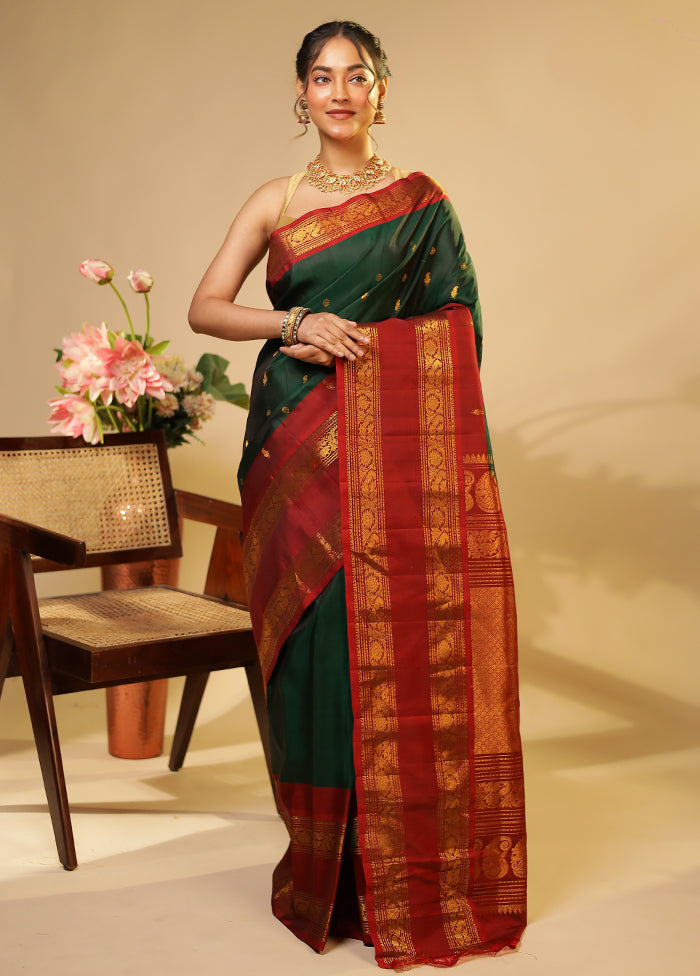 Green Gadwal Pure Silk Saree Without Blouse Piece