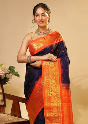 Orange Gadwal Pure Silk Saree With Blouse Piece