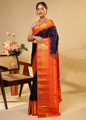 Orange Gadwal Pure Silk Saree With Blouse Piece