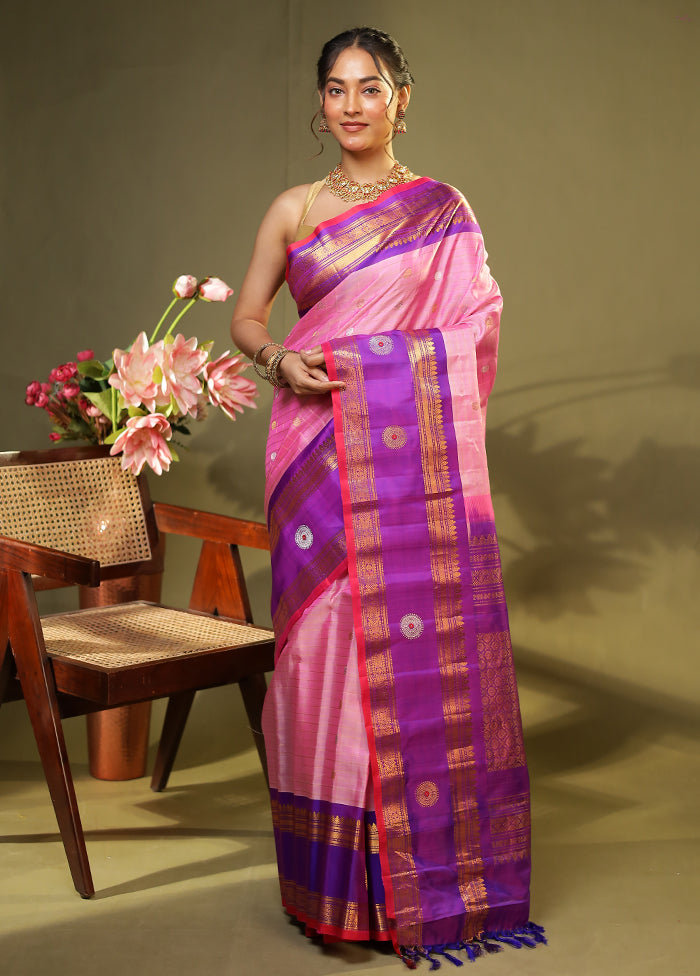 Pink Gadwal Pure Silk Saree Without Blouse Piece